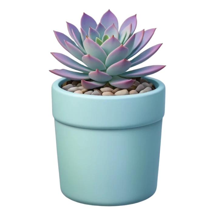 A pastel blue ceramic pot, cylindrical in shape, with a shallow rim, containing a Graptopetalum succulent plant. sticker