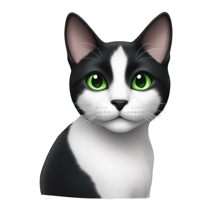 black and white cat with green eyes and black mark on chin  sticker