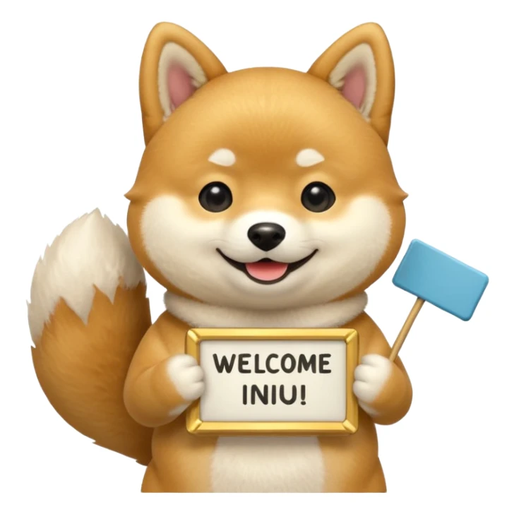 shiba holds welcome sign bigger then himself sticker