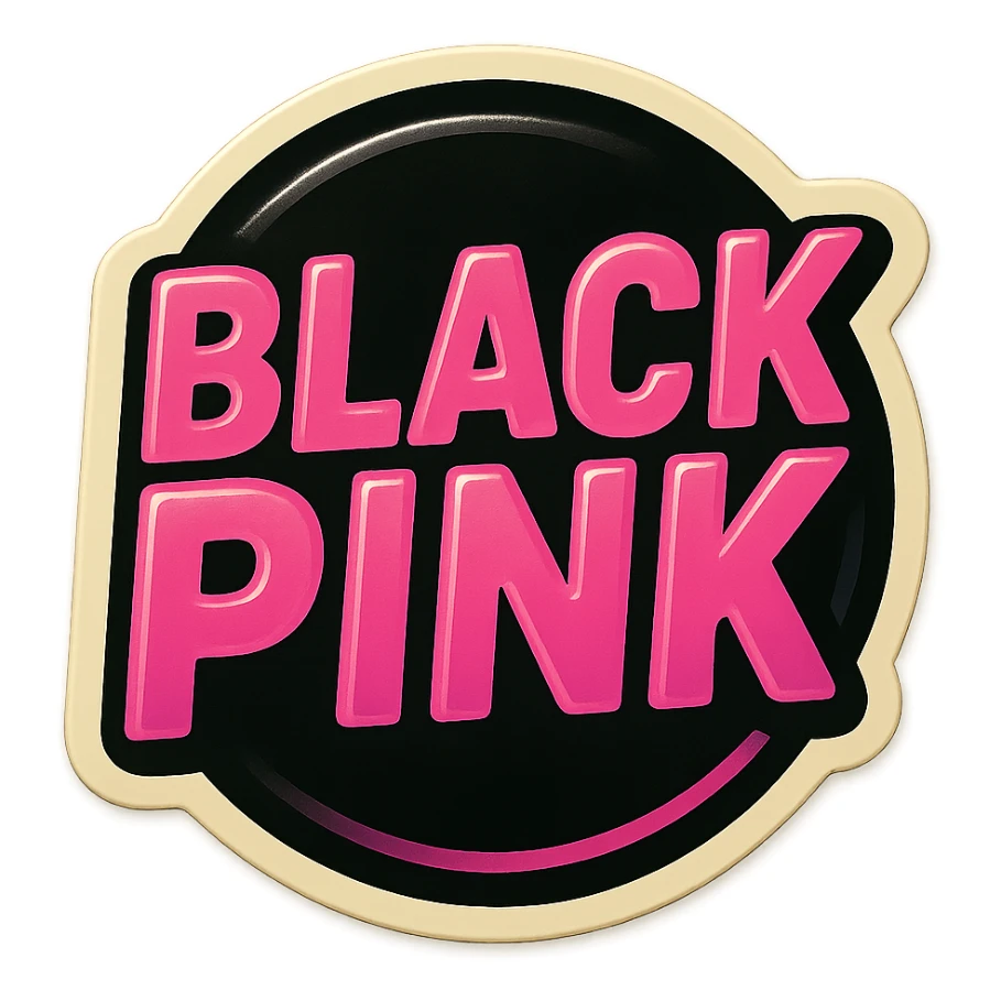 BLACKPINK-inspired wearable object, black and pink colors, nostalgic and playful, could be a patch, badge, or button sticker