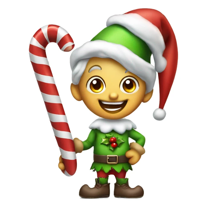 Naughty Christmas elf with candy cane and happy face sticker