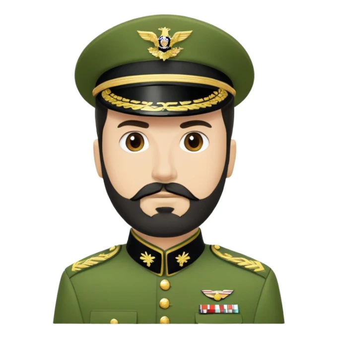 A white military officer in a green uniform whit a small black beard over his mouth  sticker
