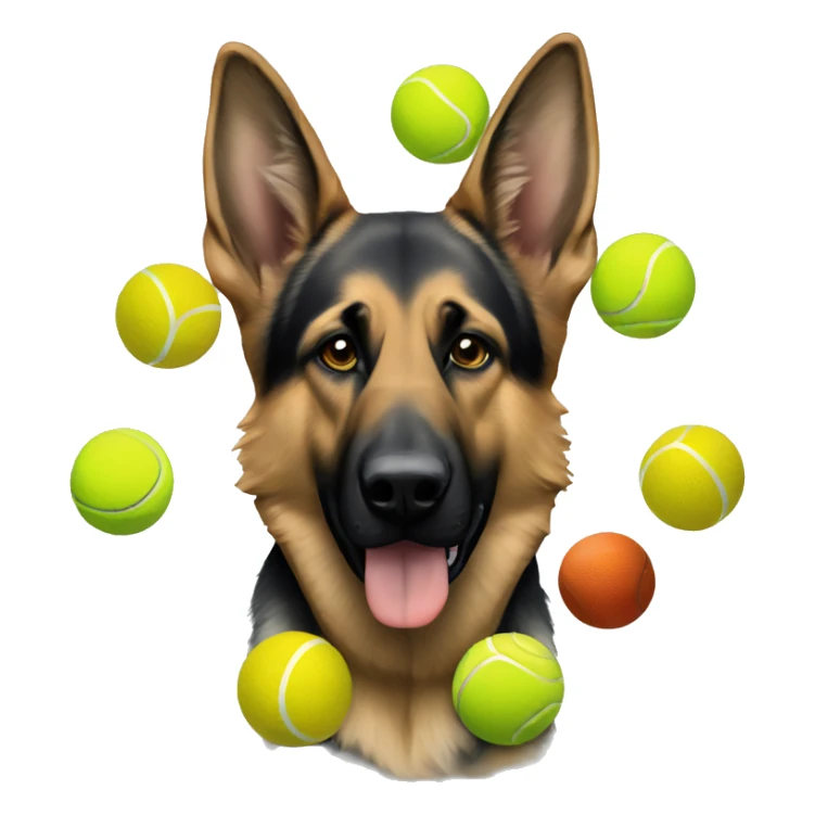 German shepherd with Olympic rings and tennis balls sticker