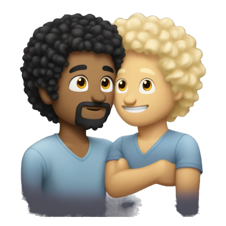 guy with black curly hair kissing a guy with blonde fluffy hair sticker