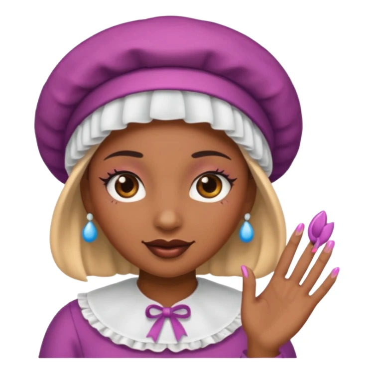 A emoji with a bonnet and lashes and nails sticker