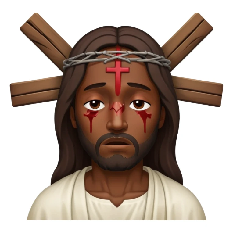 Dark skin Jesus with injuries and eyes closed on the cross sticker