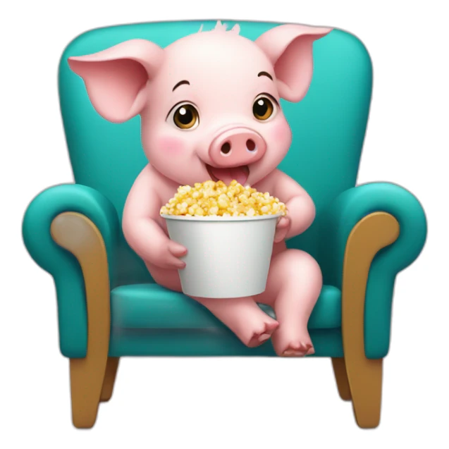 Baby pig sitting on a chair eating popcorn sticker