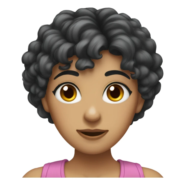 woman with long black curly hair and bangs and dark brown eyes, rolling her eyes sticker