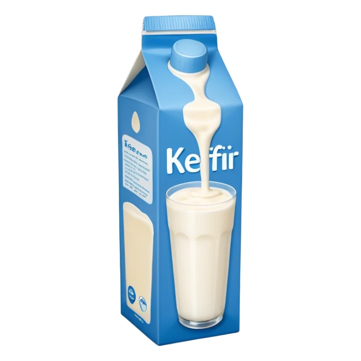 Fermented drinkable yoghurt-milk drink kefir in a tall white and blue carton   sticker