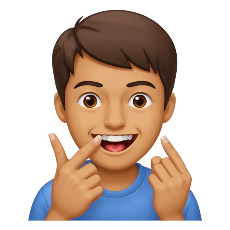 Emoji gêne et content qui mort un seule ongle Et on voit ses dents  sticker