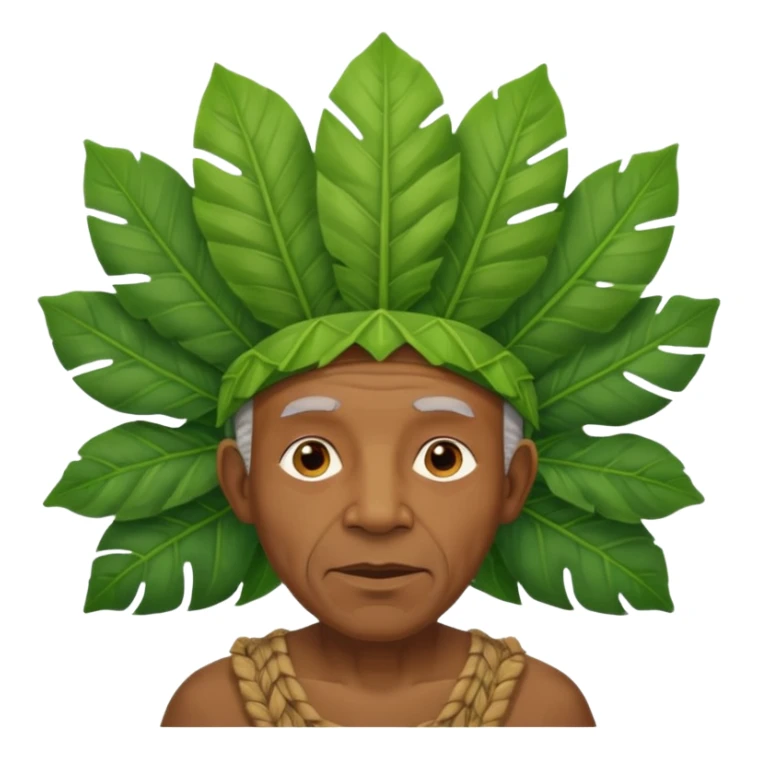 a old black man with jungle wearing a large leaf headgear bye  sticker