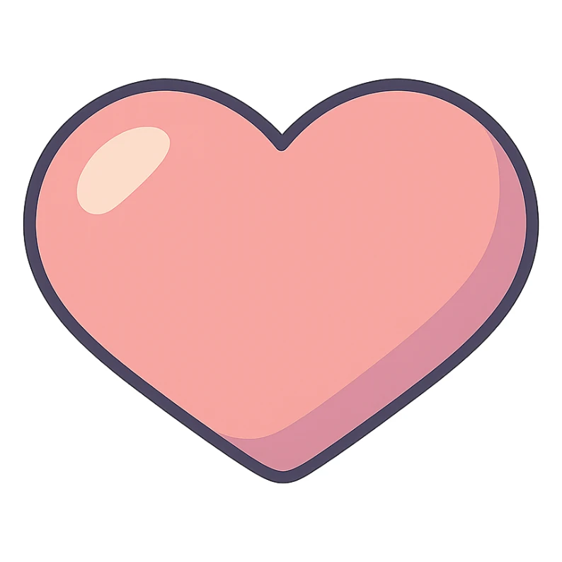 plump heart elongated horizontally, icon-color-outlined style, no stripes or decoration, only shape, detailed shadows and highlights, thin clean contours, soft rounded shapes, pastel palette #98B5BC, #B5B3C1, #C9A3C9, #E4C0CA, #F7DCD1, #F7C0AA, modern Japanese pop art and sticker aesthetic, soft lighting, transparent background sticker
