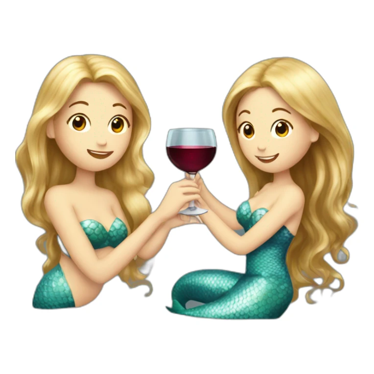 1 blond mermaid and 2 brown hair mermaids drinking wine sticker