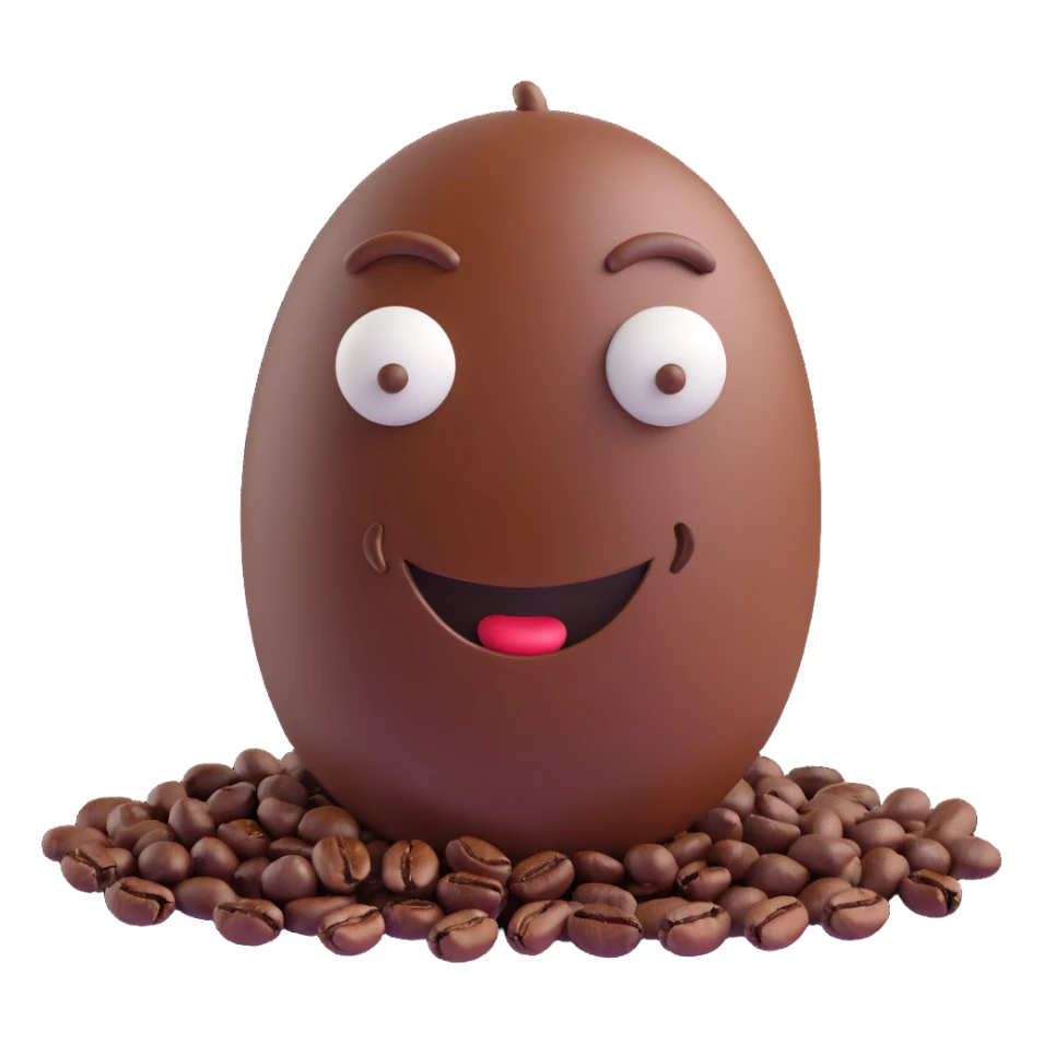 A coffee bean with a face, anthropomorphized to look like a man sticker