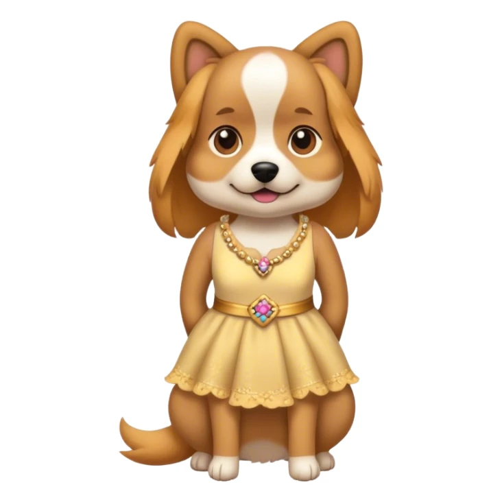 A dog with a dress sticker