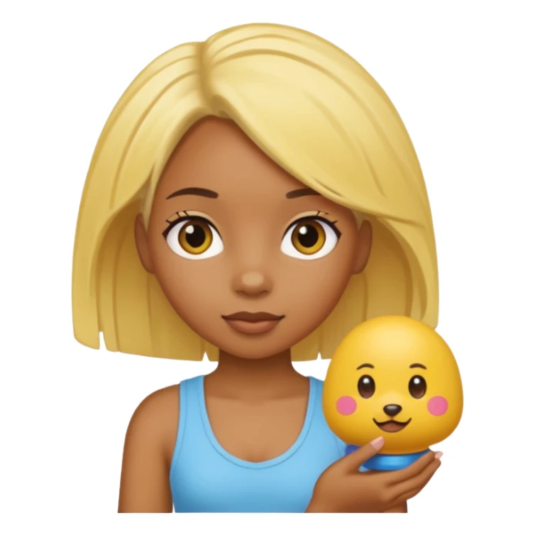 yellow haired black wearing small girl with small toy sticker