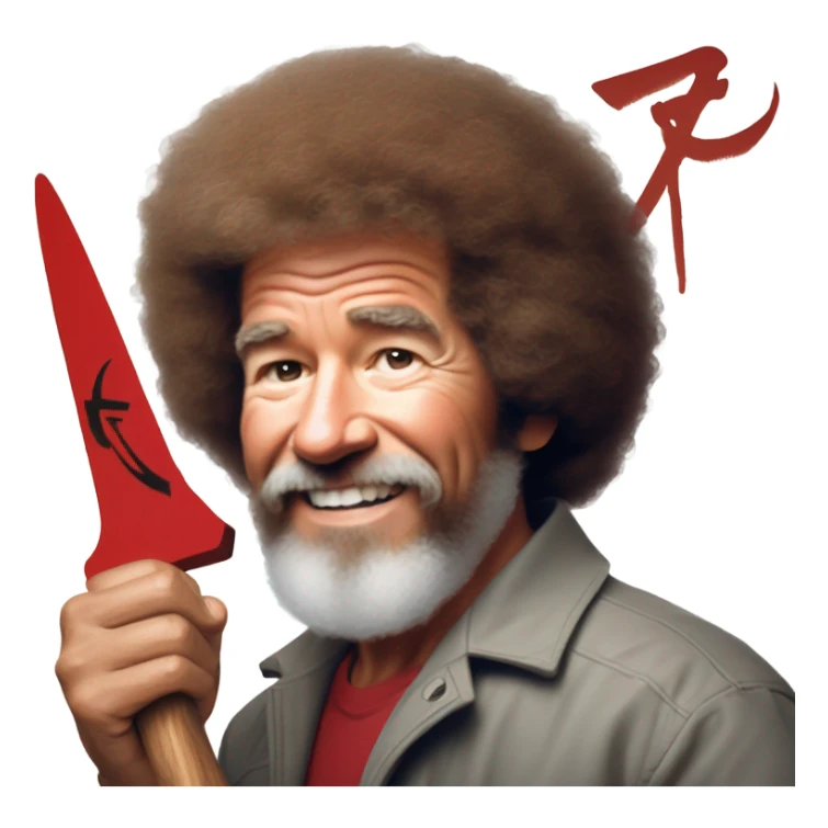 bob ross painting a hammer and sickle sticker