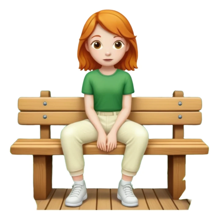 Green trees ginger girl sitting on bench wearing cream pants sticker