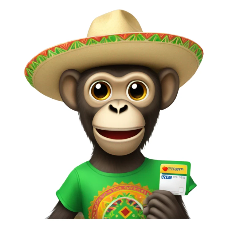 Mexican Monkey wearing a sombrero holding a green credit card sticker
