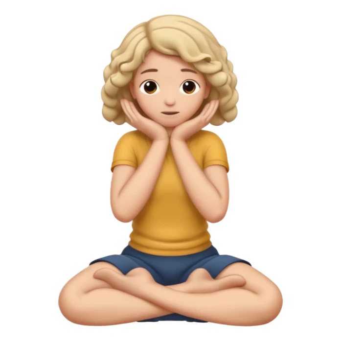 A person shaking back and forth with hands on head and knees curled up to chest area sticker