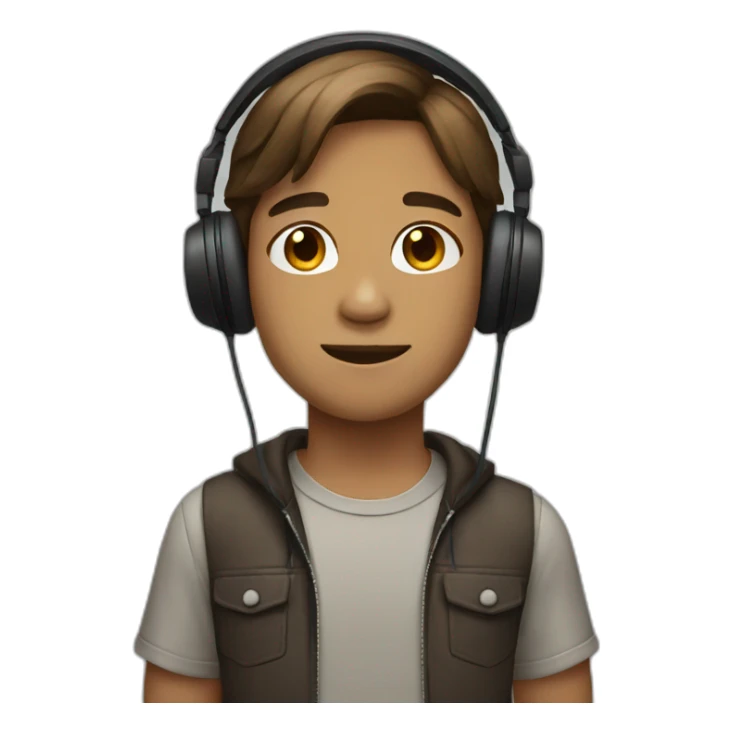 boy in headphones brown chin length hair sticker
