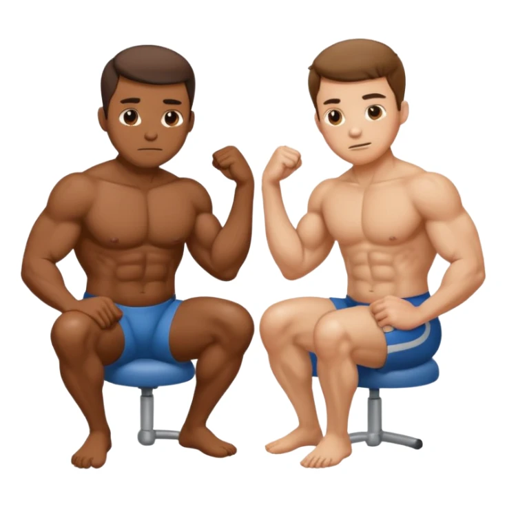 Man poops while sitting until his rectum falls out. There is a man standing nearby who poops standing up and shows off his biceps.  sticker