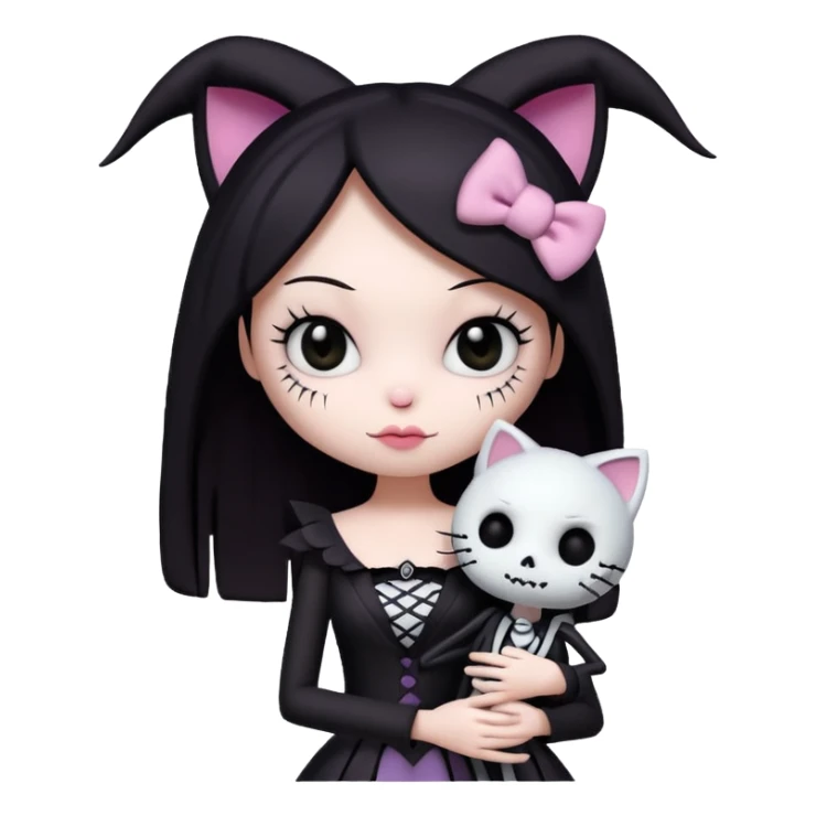 kuromi from hello kitty and jack skellington in a romantic embrace sticker