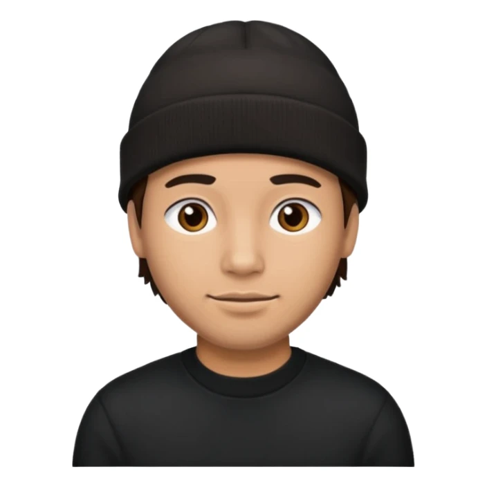 A hispanic man with a beanie sticker