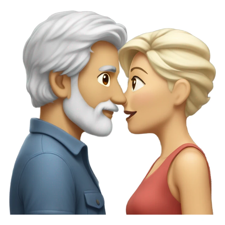 Handsome greying man with long hair and beard kissing blond athletic woman with pixie cut sticker