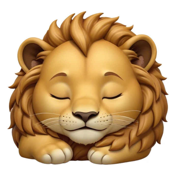 Meme-Worthy Cute Sleeping Lion Cub Portrait Emoji, Head resting peacefully with a contented smile, showcasing a robust build and a luxuriously soft tawny Fur with a flowing mane, eyes shut in a serene, restful nap, Simplified yet hilariously adorable features, highly detailed, glowing with a soft, drowsy light, high shine, relaxed and utterly lovable, stylized with an air of playful laziness, bright and heartwarming, soft glowing outline, capturing the essence of a comically sleepy Lion Cub, so meme-worthy it feels like it could instantly become the next viral sensation of adorable slumber! sticker