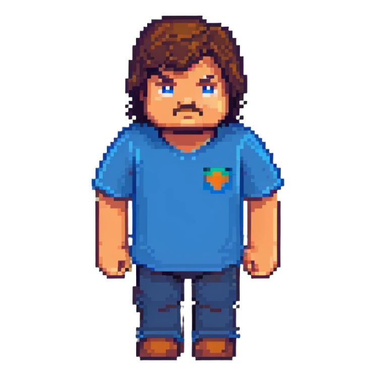 Minecraft character of Jack Black wearing a blue t-shirt sticker