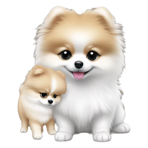 ebca9d color pomeranian puppy and white color pomeranian puppy with a little bit lass fur hugging  sticker