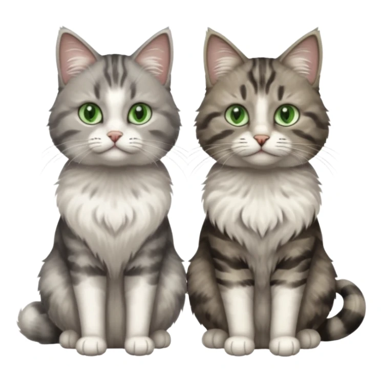 a realistic looking very fluffy grey and white cat sitting next to another cat sticker