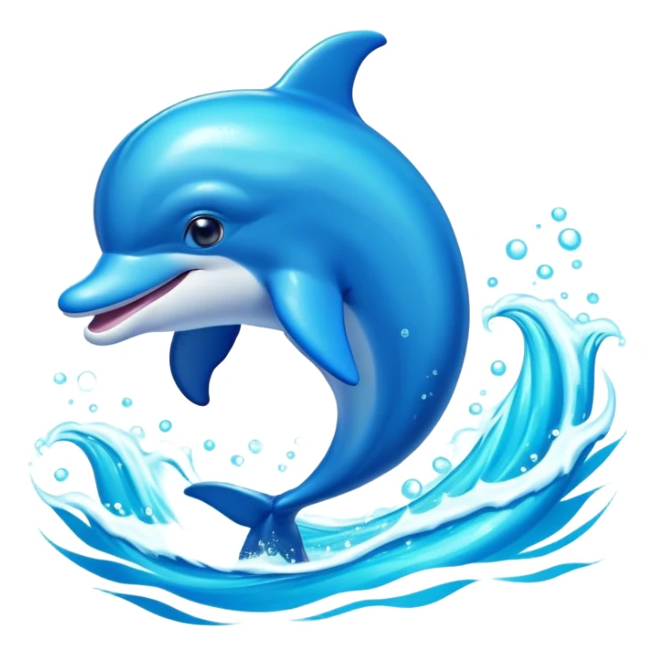 Cinematic Adorably Playful Dolphin Portrait Emoji, Bouncing joyfully through sparkling turquoise waves with a sleek, streamlined body of glossy blue skin, a wide, infectious smile, and bright, twinkling eyes that radiate pure delight, Simplified yet charmingly exuberant features, highly detailed, glowing with a radiant, bubbly aquatic glow, high shine, energetic and heartwarming, stylized with an air of whimsical ocean fun, soft glowing outline, capturing the essence of a super cute dolphin that seems ready to leap out of the screen spreading joy! sticker