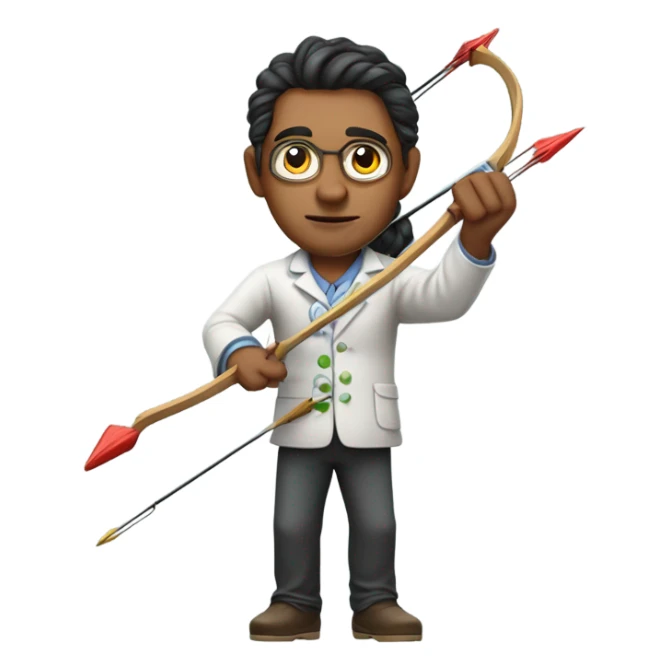 Realistic image of a Latin American chemist shooting a bow and arrow while synthesizing proteins  sticker