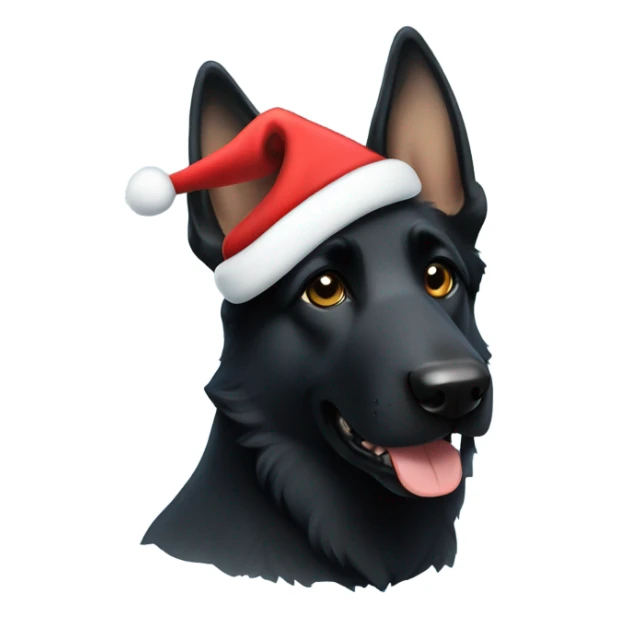 All black German shepherd with blue Santa hat sticker
