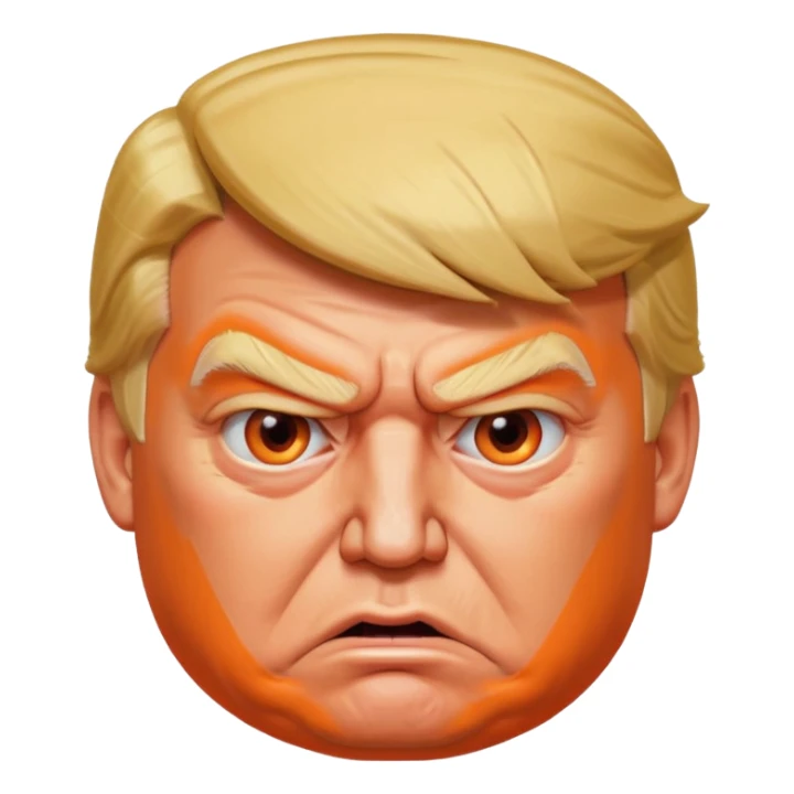 PLEASE MAKE 3 VERSIONS OF AN ISOMETRIC 3D ICON OF A DONALD TRUMP CHARACTER, FROM AN OVERHEAD ISOMETRIC ANGLE, WITH AN ANGRY AND CONFUSED EXPRESSION, HEAVY JOWELS, WITH EXCESSIVE ORANGE MAKEUP, A VERY LARGE, BLOATED STOMACH, AND VERY LARGE ANGLES. sticker