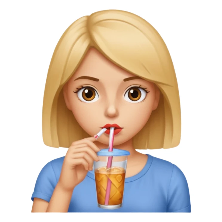 Girl sipping drink from a straw with eye roll sticker