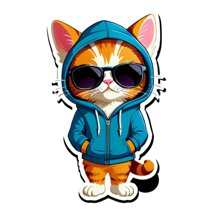 Cat with sunglasses and hoodie saying nice sticker