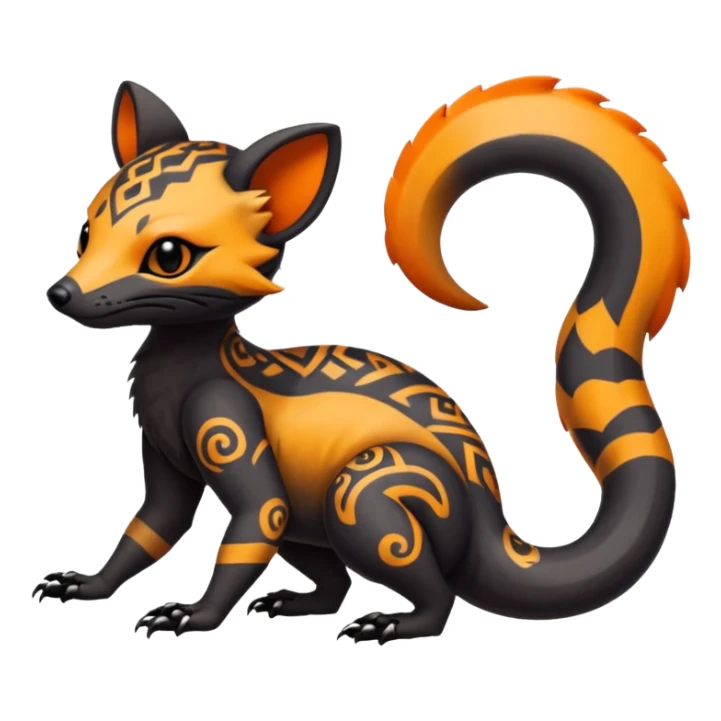 Rare warm-colored exotic gloomy tropical edgy cute epic aesthetic spooky  gothic colorful Salandit-Noibat-Civet-species-Fakemon-hybrid-creature, with tribal tattoo markings, full body sticker