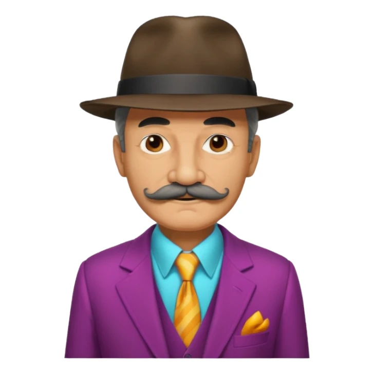Aged mobster with colored suit and hat and mustache sticker