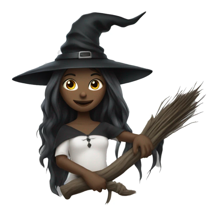 witch on a broom dark long hair white skin sticker
