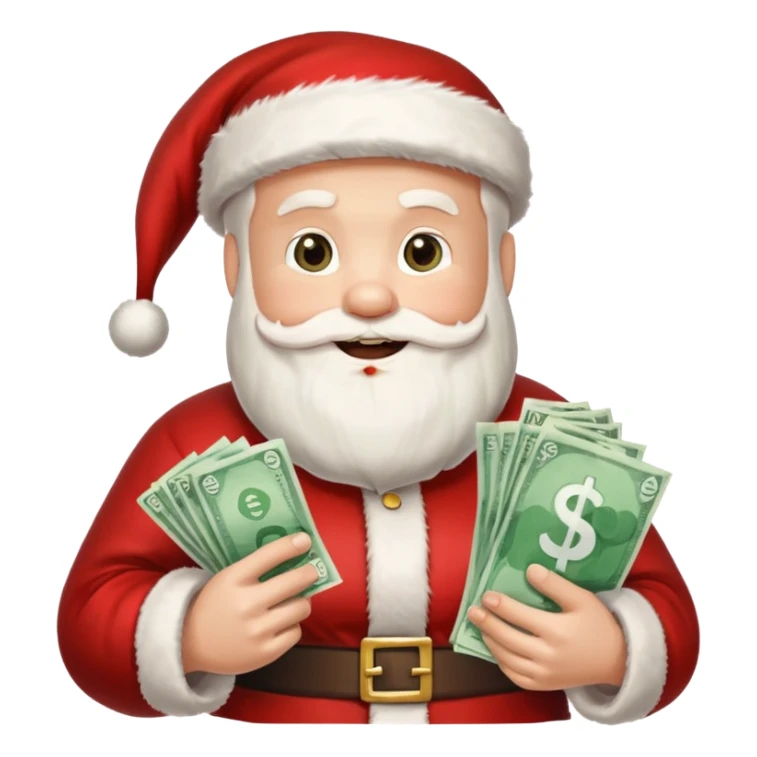 santa with money and social media logo on gift sticker