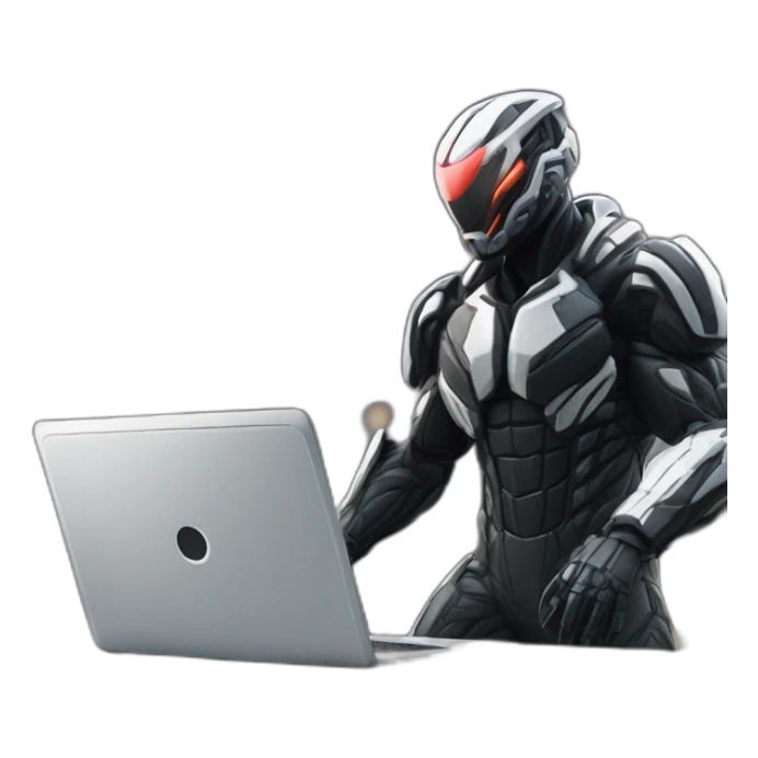 developer behind his laptop with this style : Crytek Crysis Video game with nanosuit hacker themed character sticker