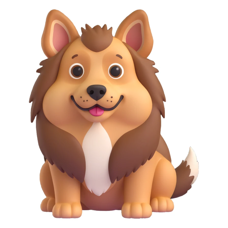 Transform this dog photo into a 3D emoji style with realistic fur texture, keeping all details and the same pose, on a transparent background. sticker