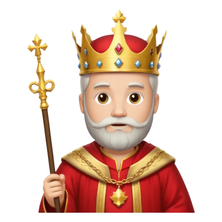 Bearded King, young king with short white beard, royal staff in hand, wearing crown
 sticker