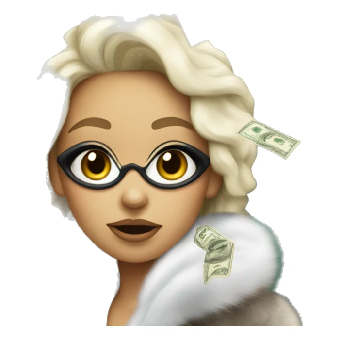 girl wearing fur coat and throwing dollar bills, luxurious  sticker