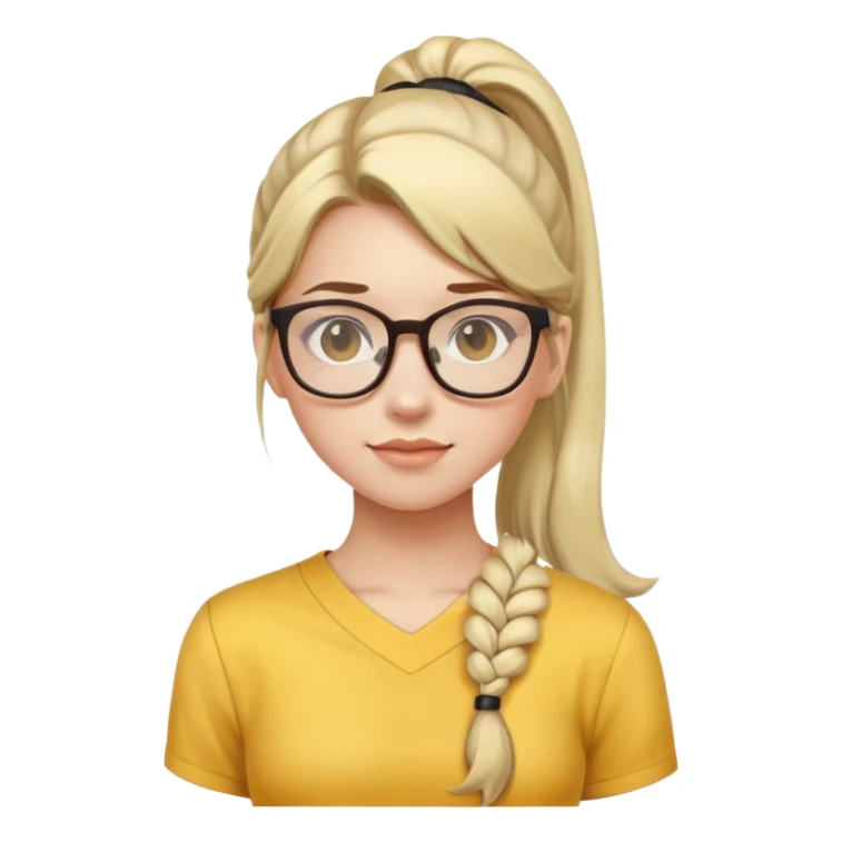 girl with ponytail with glasses half body yellow blouse sticker