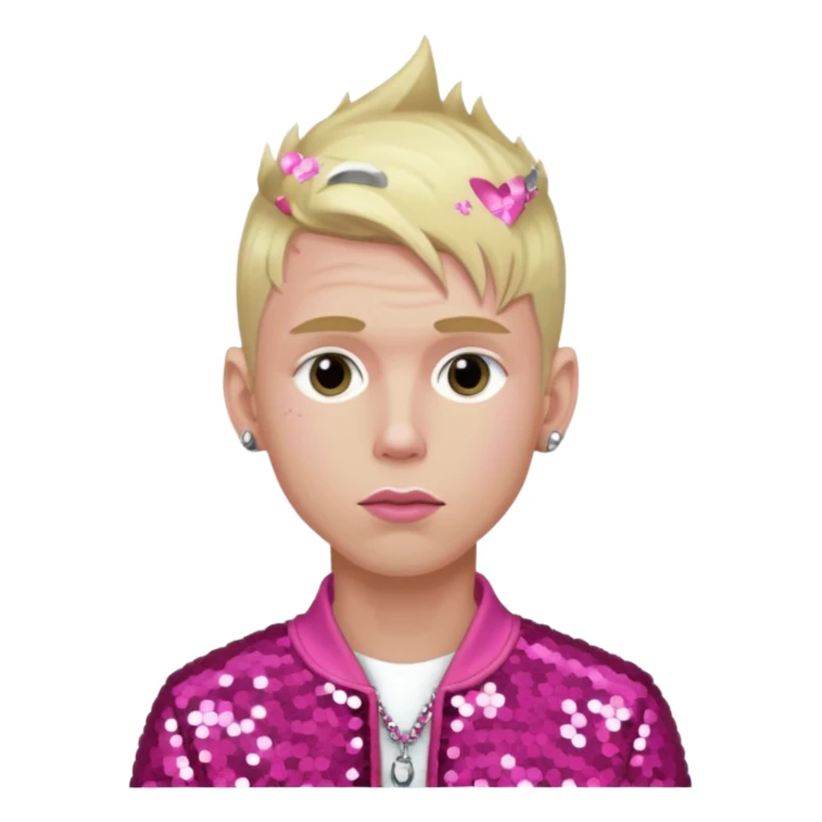 Machine Gun Kelly with blonde hair, dark pink sequin outfit sticker