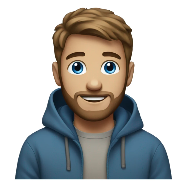 boy smiling with grey hoodie, brown short beard, blue eyes sticker